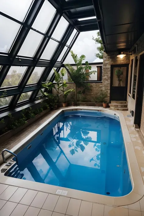 hdr, a beauty shot of rei no pool, indoors, blue sky, natural lighting, dreamy ambiance, realistic detail, <lora:rei_no_pool:.8>