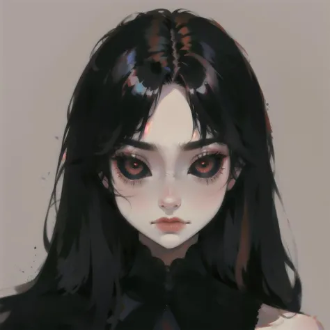 1girl, solo, (simple background), dark red eyes, long hair, black sclera, <lora:Black-Sclera_v2-10:0.85>