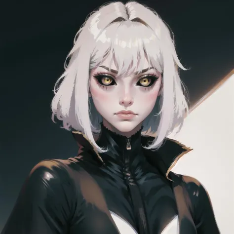 1girl, solo, (simple background), yellow eyes, black_sclera, <lora:Black-Sclera_v2-10:0.85>