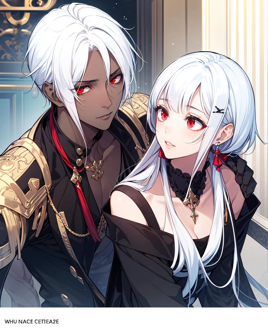 1 girl, (black skin:1.4), slit pupils, cat eyes, white hair, red eyes, egiptian,