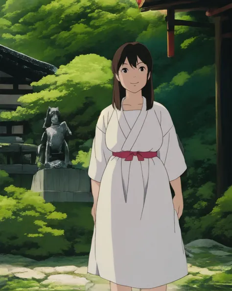 ghibli style, 1girl, potrait, <lora:topaz_ar181_20230807_2345-000025:0.75> topaz20230807 (topaz_TI_20230508_1012-1800:0.65) smiling, wearing a white summer dress, in a natural overgrown Japan village <lora:jvillage_20230918_1432-000015:0.8>. garden, statue, buildings in background. dramatic lighting, bright natural light, vivid colors, 8k uhd, high quality <lora:add_detail:0.50> <lora:ghibli_style_offset:1>
