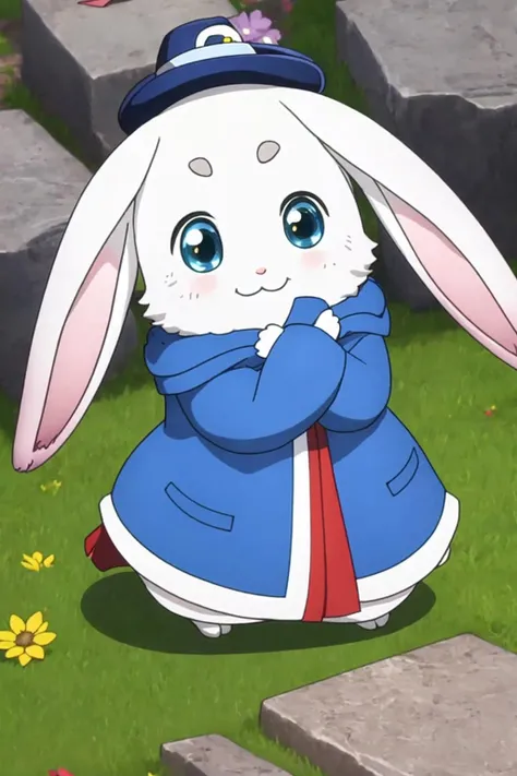 (masterpiece), (best quality), (detailed background, best lighting), ultra-detailed, highly detailed, (((blush))), solo, (happy), (smile),
<BRAKE>
on stone, on grass, (colorful flowers), shadow, sunlight, warm, side lighting,
<BRAKE>
blue dress, short sleeve, (off shoulder dress),
(emull), furry, rabbit, rabbit ears, :3, blue jacket, hat, standing <lora:Emul_00_01:1>
