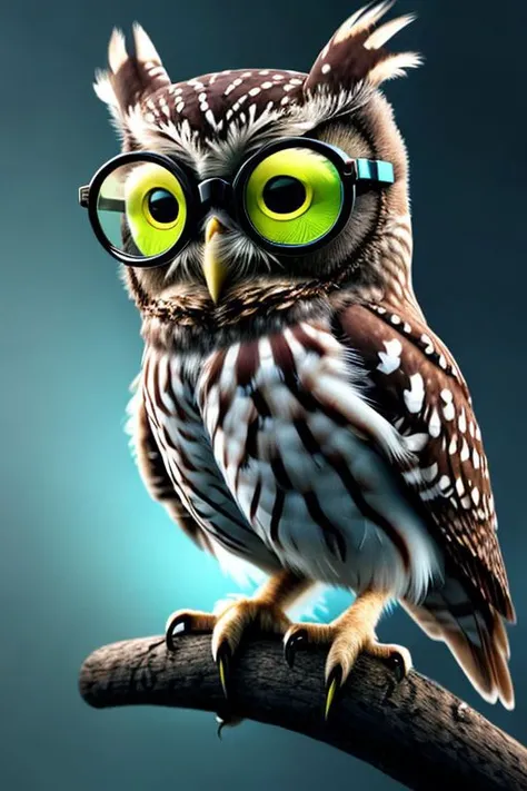 little owl wearing cybernetic glasses with, cinematic , hyperrealistic, 4K, photo