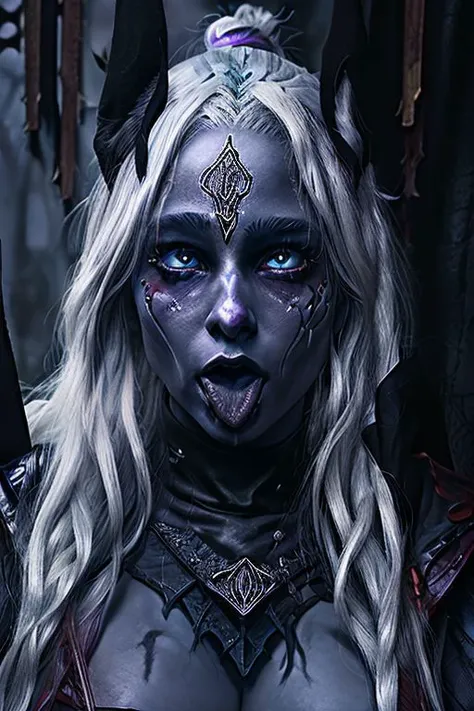 female drow, tongue out