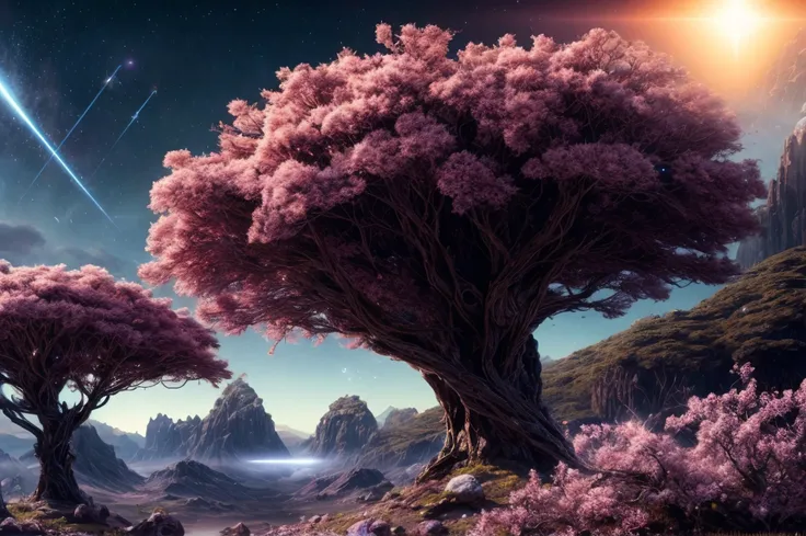 hyper-realistic, highly detailed, highest quality, masterpiece, strange alien world, landscape full of life and color, distant stars, nebulas, sublime, breath-taking, high detail, sharp, cinematic lighting, 8k UHD <lora:FutureArchitecture:0.6> <lora:add_detail:1>