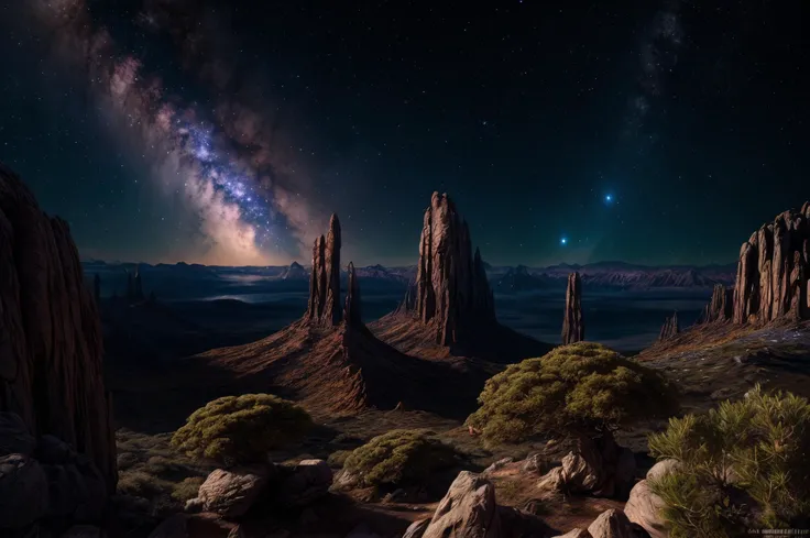 hyper-realistic, highly detailed, highest quality, masterpiece, strange alien world, landscape full of life and color, distant stars, nebulas, sublime, breath-taking, high detail, sharp, cinematic lighting, 8k UHD <lora:FutureArchitecture:0.6> <lora:add_detail:1>
