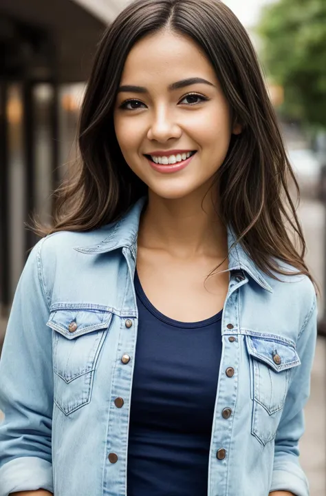 photograph of jg-jc0n, an effortlessly beautiful girl next door wearing a plain tshirt and jacket, (happy excited smile), jeans, photoreal, hyperrealism, best quality, (natural skin texture, highly detailed face), masterpiece, sharp focus, absurdres, by arny freytag