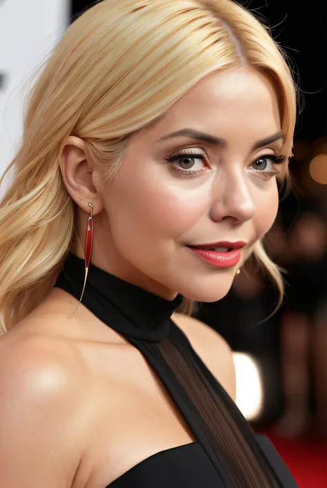 best quality raw photo of (blonde H0llyW1ll:0.99), a woman as a movie star, modelshoot style, (extremely detailed CG unity 8k wallpaper), photo of the most beautiful artwork in the world, professional majestic oil painting by Ed Blinkey, Atey Ghailan, Studio Ghibli, by Jeremy Mann, Greg Manchess, Antonio Moro, trending on ArtStation, trending on CGSociety, Intricate, High Detail, Sharp focus, dramatic, photorealistic painting art by midjourney and greg rutkowski, (sexy strapless gothic dress:1.1), ((movie premiere)), ((standing on the red carpet)), ((paparazzi in the background)), (looking at the camera:1.2), (detailed pupils:1.3), (earrings:1.2), (closeup:1.2), (necklace), (red lips)