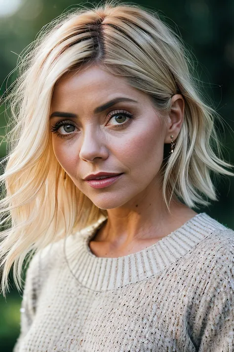 beautiful woman (H0llyW1ll:.99), perfect hair, jewelry, ((portrait)), (closeup:1.2), ((from the waist up)), ((( A sustainable fashion marketplace for upcycled and repurposed clothing and accessories :1.2 ))), natural skin texture, (( Sweatshirt dress :1.2)), 24mm, 4k textures, soft cinematic light, adobe lightroom, photolab, hdr, intricate, elegant, highly detailed, sharp focus, ((((cinematic look)))), soothing tones, insane details, intricate details, hyperdetailed, low contrast, soft cinematic light, exposure blend, hdr, faded, now, ("I've got a bad feeling about this.":1.1)