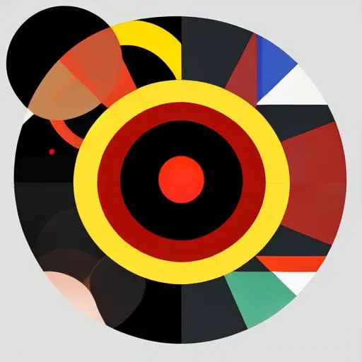 a multicolored square with a black circle and a red circle and a yellow circle and a black circle and a white circle and a red circle and a yellow circle and a black circle and a, Bauhaus, triadic color scheme, an abstract painting, suprematism
