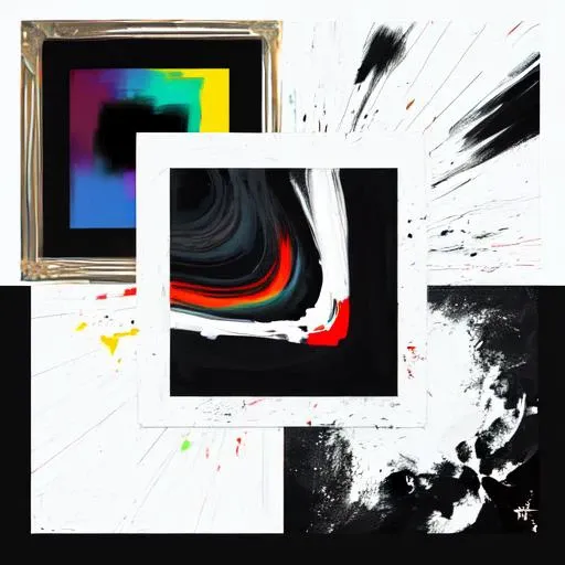 a colorful abstract painting with a black frame and a white background with a black border and a white rectangle with a colorful design, artist, abstract brush strokes, an abstract painting, generative art