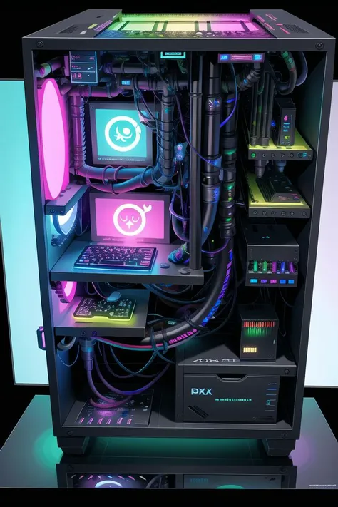 <lora:ToxicPunkAI:.9> ToxicPunkAI ,pc computer case, intricate, details, RGB with gpu and cpu, touching water with rgb for the cpu