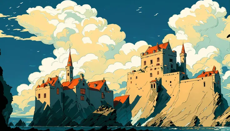 ((( sky ,cliff)))(((castle in the sky ))),Cloud,scenery,bird,tree,flower,bright, courtyardmythical world,outdoors, cloud, weapon, sky, sword, day, tree, holding, water, ocean, holding weapon, holding sword, ambiguous gender, castle, building, artist name, fantasy, blue sky, 1boy, horizon, plant, volumetric lighting, masterpiece, realistic, trending on artstation, highres, fantasy <lora:line illustrationa_20230901192549:0.8>