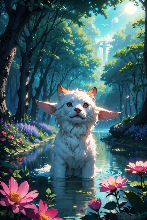 (dreamscape photo:2),(Masterpiece:1.2),(nature photography:2), best quality, (illustration:1.2), (ultra-detailed),Eye focus,(whimsical:2),(dreamy:1.3),(Masterfully crafted Glow:1.3), (Cinematic background), hyper details, (delicate detailed), (intricate details), octane render, hdr, (hyperdetailed:1.15), (soft light:1.2), mature, plump, thick, rainbow painting drops,(dynamic:1.2),dreamscape made up from paint, entirely paint, splat, splash, outdoors, (bioluminescence:1.3),(glowing:1.3), (Cinematic masterpiece), fierce, powerful, splashes of colour, (beautiful coloured sky:1.2),(golden hour:1,4),absolutely eye-catching,(gigantic lake:1.7), (daytime:1.3), (Cinematic headlight), ((caustic)), dynamic angle, beautiful detailed glow, ambient occlusion, ambient light, raytraced reflections,(best illumination, an extremely delicate and beautiful), ((cinematic light)), (soft:2),Masterpiece, best quality, (very detailed CG unity 8k wallpaper), (best quality), (best illustration), (best shadows), (glow sprite:1.2),(plan trails:1.2),(exquisite rainbow),(sun),(moon), ((with a floating island)),( in the swimming pool Drinking water),(lush:1.4), natural elements in the forest theme.(( Mysterious forest)), beautiful forest, nature, surrounded by flowers, delicate leaves and branches surrounded by fireflies (natural elements), (vineyard theme), (leaves), (twigs), (fireflies:1.2)), (particle effects) , 3D , (Octane rendering, ray tracing, super detailed, (zentangle, mandala, tangle, entangle), (fractal art:1.5) ,extremely detailed, dynamic angle, the most beautiful form of chaos, elegant,wide vareity of flowers, a brutalist designed, vivid colours:1.2), (romanticism:1.2), by james jean, roby dwi antono, ross tran, francis bacon, michal mraz, adrian ghenie, petra cortright, gerhard richter, takato yamamoto, ashley wood, atmospheric, ecstasy of musical notes, streaming musical notes visible, close up, perfect fingers, perfect hands,(no people:2),(super reflections:1.2)