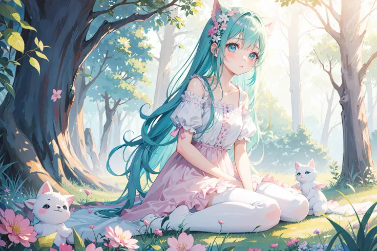 ((best quality, masterpiece, absurbres)) Dreamy Details, Full Body, Soft Pastels, Lavender, Mint Green, Pink, 2 Boys, Fairy Kei Style, Enchanted Forest, Sunlight Filtering Through Trees, Playful Poses <lora:GoodHands-vanilla:1>