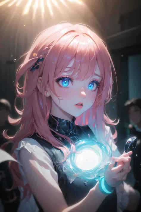 (Masterpiece:1.2), best quality, (illustration:1.2), (ultra-detailed),Eye focus,(Masterfully crafted Glow, pink lens flare), (Cinematic background), hyper details, (delicate detailed), (intricate details), octane render, hdr, (hyperdetailed:1.15), (soft light:1.2), 1girl, beautiful girl, ultra detailed eyes, mature, plump, thick, rainbow painting drops, paint teardrops, woman made up from paint, entirely paint, splat, splash, indoors, (bioluminescent hair:1.1),(glowing eyes), ((makeup)),(Cinematic masterpiece), fierce, powerful, splashes of colour absolutely eye-catching, (Cinematic headlight), ((caustic)), dynamic angle, beautiful detailed glow, ambient occlusion, ambient light, raytraced reflections,(best illumination, an extremely delicate and beautiful), ((cinematic light)), (soft:2)