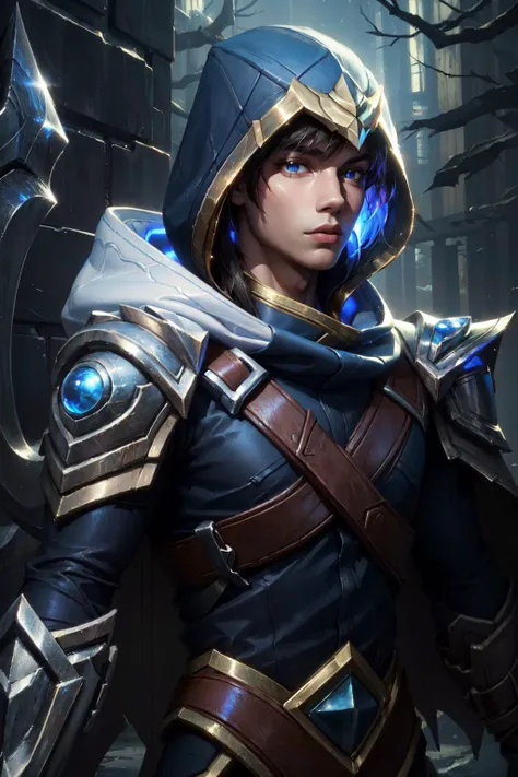 (Masterpiece:1.4), (best quality:1.2), <lora:talon-000017:1>, talon \(league of legends\), 1boy, male focus, armor, hood, gloves, cape, upper body