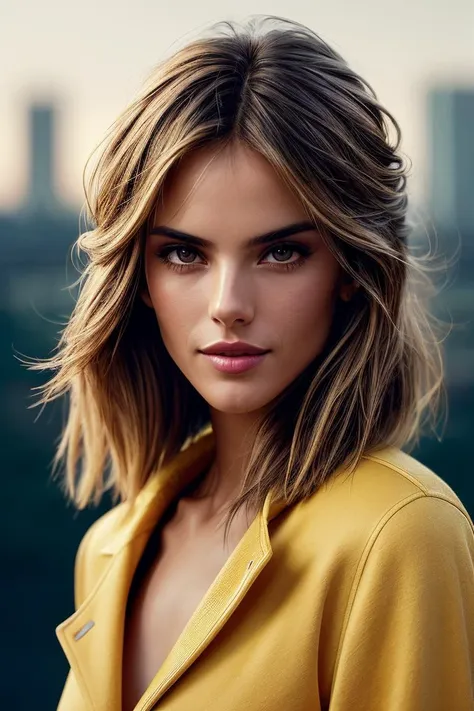 photo of beautiful (alesambr0s:0.99), a woman with perfect hair, hair upsweep updo, wearing (yellow penguin costume:1.1),  (Crackhead:1.1), (plain yellow background:1.1), modelshoot style, (extremely detailed CG unity 8k wallpaper), professional majestic photography, (smile), (Sony a6400 Mirrorless Camera), 24mm, exposure blend, hdr, faded, extremely intricate, High (Detail:1.1), Sharp focus, dramatic, soft cinematic light, (upper body), (looking at viewer), (detailed pupils), 4k textures, soft cinematic light, adobe lightroom, photolab, elegant, ((((cinematic look)))), soothing tones, insane details, hyperdetailed, low contrast