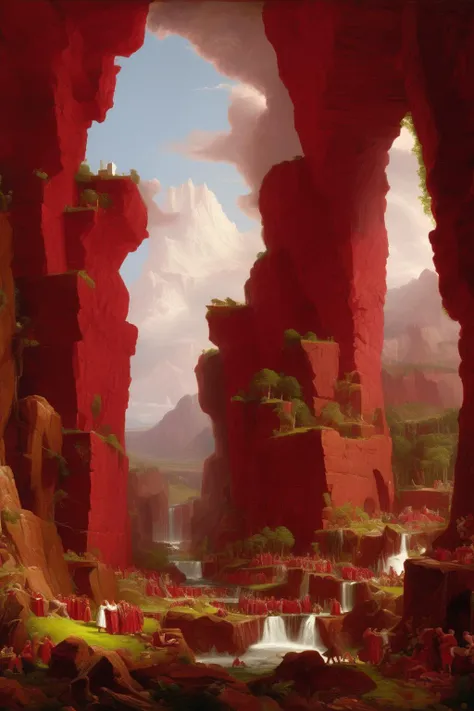 <lora:Thomas Cole Style:1>Thomas Cole Style - a world of red stone populated