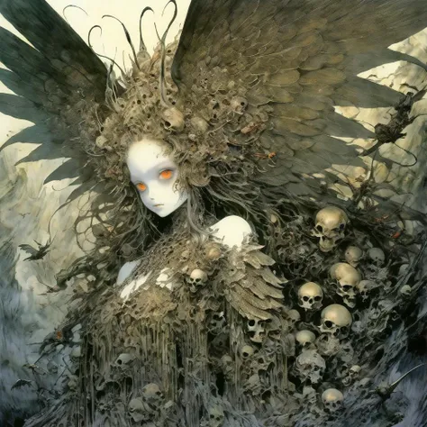 <lora:add-detail-xl:2.0>, yoshitaka amano, detailed expressive eyes, fantasy style, the regal insectoid skullwhacker (princess with long hair), a creature of the sexaturbled skies, its majestic bordlychoddering wings outstretched as it soars above a garbonified realm of aprexified islands and cascading rofflegobber <lora:amano_yoshitaka_offset:0.8>