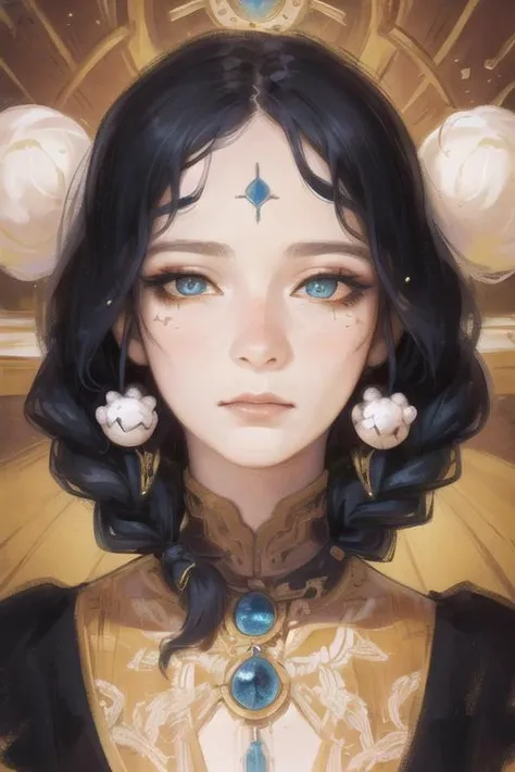 <(masterpiece:1.5), realistic, painting, intricate details, cinematic light, (finely detailed face and beautiful eyes)>, cowboy shot, wooden_bridge, (sacred_face), adult, pumps, medium hair, single braided hair, wavy_hair, (PeachPuff hair:1.3), (RebeccaPurple eyes:1.3), solo, BREAK, <dalcefo, high resolution illustration, (best quality:1.2), (flat color:1.4), limited palette, coloful, rim lighting, spot lighting, (beautiful and clear background:1.2), detailed background, best ratio four finger and one thumb, (pretty face:1.2)>, girl, sfw, <lora:yoshitakaAmanoStyle_amanoYoshitaka55:0.4>,