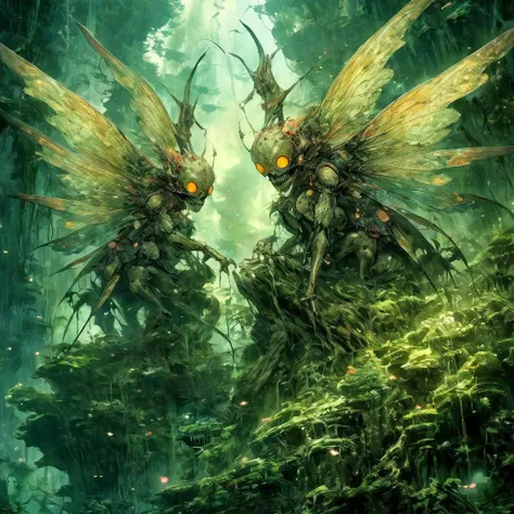 <lora:add-detail-xl:2.0>, yoshitaka amano, detailed expressive eyes, fantasy style, the regal insectoid skullwhacker, a creature of the sexaturbled skies, its majestic bordlychoddering wings outstretched as it soars above a garbonified realm of aprexified islands and cascading rofflegobber <lora:amano_yoshitaka_offset:0.8>, <lora:add-detail-xl:2.0>, archan nair, detailed expressive eyes, fantasy style, the whimsical furious prattleplink, its body decorated in colorful tangfurb, playfully sniggers through a jungle of oversized quizzleflarp and pugyfied trees