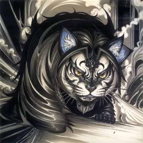 a cute kitten made out of metal, cyborg, cyberpunk style, ((intricate details)), ((intricate details, hyperdetailed)), no humans