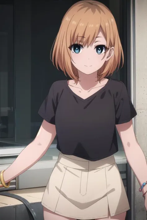 aoimiyamori, <lora:aoi miyamori s1-lora-nochekaiser:1>,
aoi miyamori, short hair, blue eyes, brown hair, smile,
BREAK skirt, shirt, jewelry, white shirt, short sleeves, miniskirt, bracelet, collarbone,
BREAK indoors, office,
BREAK looking at viewer, (cowboy shot:1.5), dynamic pose,
BREAK <lyco:GoodHands-beta2:1>, (masterpiece:1.2), best quality, high resolution, unity 8k wallpaper, (illustration:0.8), (beautiful detailed eyes:1.6), extremely detailed face, perfect lighting, extremely detailed CG, (perfect hands, perfect anatomy),