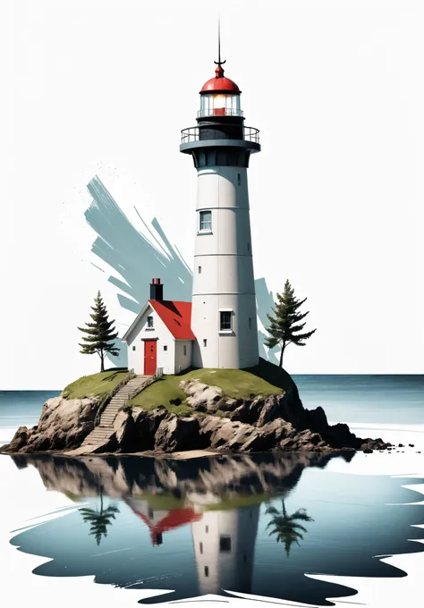 artstrtngpt, abstract sketch of a lighthouse on a tiny island