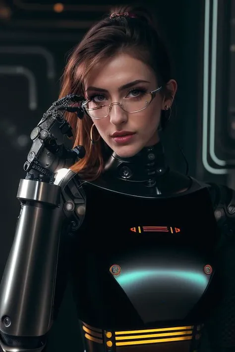 DEN_luweazl_TT,
(woman with a (robot arm:1.2) and (mechanical limbs:1.2) wearing sunglasses, human body, (android:1.2), (robot arm:1.2), machinery, (cyberpunk:1.2), punk:1.2),
bokeh, f1.4, 40mm, photorealistic, raw, 8k, textured skin, skin pores, intricate details <lora:epi_noiseoffset2:1>, epiCRealism