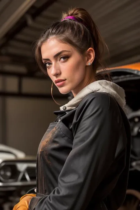 DEN_luweazl_TT,
(working in a garage on a mustang car engine covered in oil and dirt wearing a dirty jumpsuit, mechanic, working on a car, engine:1.2),
bokeh, f1.4, 40mm, photorealistic, raw, 8k, textured skin, skin pores, intricate details  <lora:epi_noiseoffset2:1>, epiCRealism
