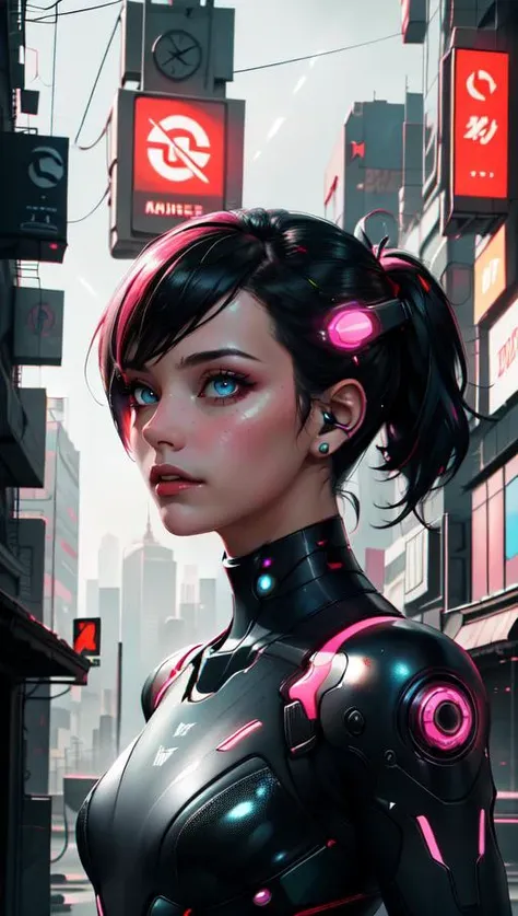 masterpiece, best quality, a digital portrait in a futuristic cyberpunk style, with neon accents, augmented reality enhancements, and a dystopian backdrop  <lora:epiCRealismHelper:1>