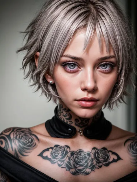 worst quality,  1girl, punk, very short hair, piercing, tattoo, grey eyes,  <lora:epiCRealismHelper:0.8>, <lora:add_detail:1>