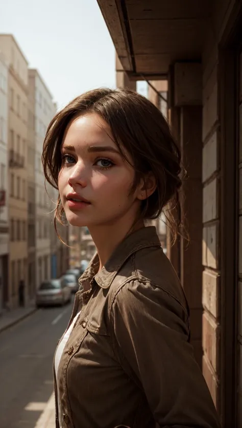 a girl, 18 years old, walking down a street in a southern european city, beautiful detailed eyes, beautiful detailed lips, extremely detailed eyes and face, long eyelashes, detailed clothing, detailed architecture, cobblestone street, sunlight, warm color tones, cinematic lighting, photorealistic, 8k, ultra-detailed, masterpiece