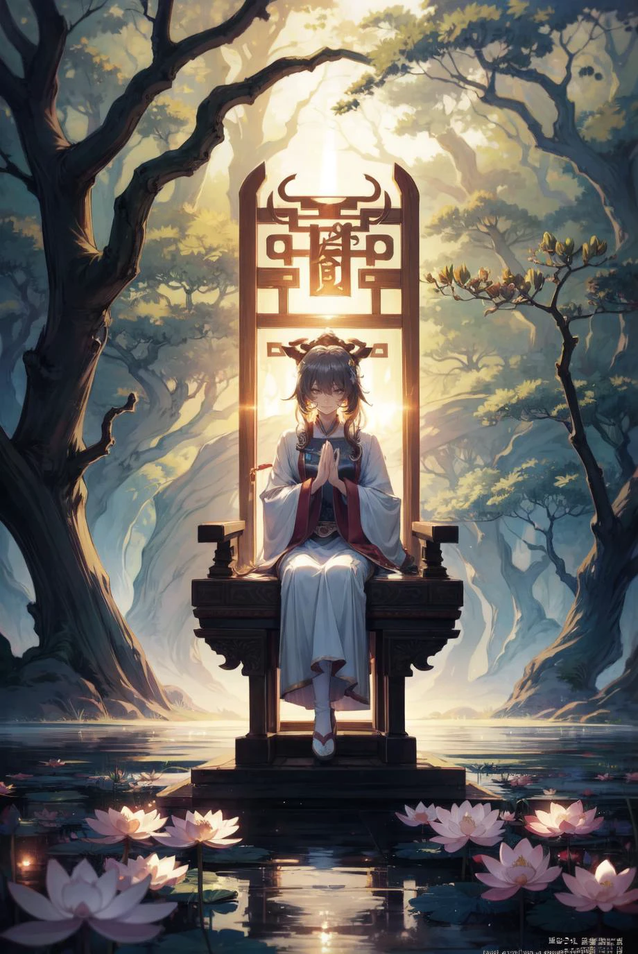 dreamy, serene, white and green:1.2),
(full body, sitting, Guanyin with jade bottle:1.1),(praying hands),(blessing),(smiling),(compassionate),
(lotus throne, floating, below Guanyin:1.2),
(lotus flowers, branches),
(dry ice, fog, below:1.1),
(from front),(medium shot),
As she sits on a floating lotus throne, Guanyin holds a jade bottle and makes a praying gesture. She smiles and blesses the world with her compassion. Behind her, lotus flowers and branches surround her, creating a natural and peaceful backdrop. Below her, dry ice forms a fog that adds to the dreamy atmosphere. The main colors are white and green, creating a pure and harmonious mood.
(magazine:1.3), (cover-style:1.3), fashionable, woman, vibrant, outfit, posing, front, colorful, dynamic, background, elements, confident, expression, holding, statement, accessory, majestic, coiled, around, touch, scene, text, cover, bold, attention-grabbing, title, stylish, font, catchy, headline, larger, striking, modern, trendy, focus, fashion,, baisixuegao,white pantyhose,, masterpiece, best quality, lens flare, depth of field, motion blur, (backlighting, Backlight:1.1), grating,raster,(Light through hair:1.2),from side,