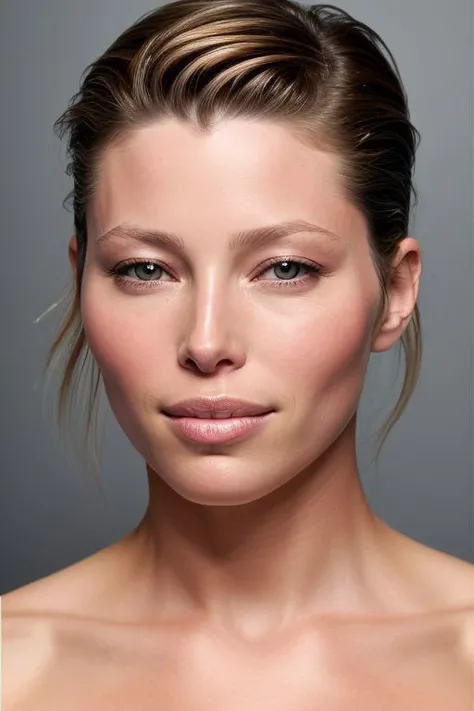 (CR-Jessic4Biel-jjonahjameson:0.9), face closeup photo of woman, (grey background:1.1), (undercut hair:1.0), (oiled shiny skin:1.0), (tilted angle shot:1.0),