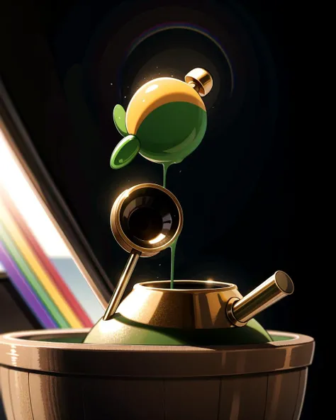 ((masterpiece), best quality, high quality, professional quality, highly detailed, highres, perfect lighting, natural lighting), leprechaun, hopping, on rainbow, holding pot of gold