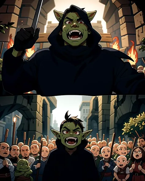 ((masterpiece), best quality, high quality, professional quality, highly detailed, highres, perfect lighting, natural lighting), goblin army, marching, dark cave, weapons drawn, ugly faces, long fangs, wearing ragged clothing, gross, disgusting