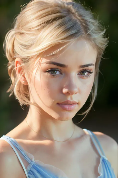 photoshoot of marLucas1 , (blonde hair), (pixie cut), , detailed skin texture, (blush:0.2), (goosebumps:0.3), (light blue dress), subsurface scattering, Photorealistic, Hyperrealistic, Hyperdetailed, analog style, hip cocked, demure, detailed skin, matte skin, soft lighting, subsurface scattering, realistic, heavy shadow, masterpiece, best quality, ultra realistic, 8k, golden ratio, Intricate, High Detail, film photography, soft focus