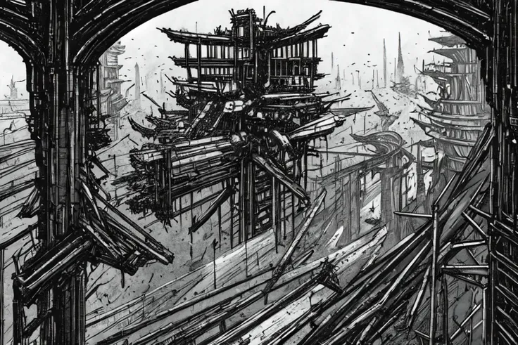 semi realistic, ruined_cityscape, cityscape, ruined alleyway, bridges connecting, multiple building, (extremely detailed wallpaper:1.2)
BREAK
nihei tsutomu, Blame!, scenery, detailed, illustration, digital painting, symmetric, cyberpunk, (perspective), (no people, no humans), official <lora:tsutomuNiheiStyle_v10:0.7>, <lora:ravnikaSprawlingFantasy_ravnika:0.6>