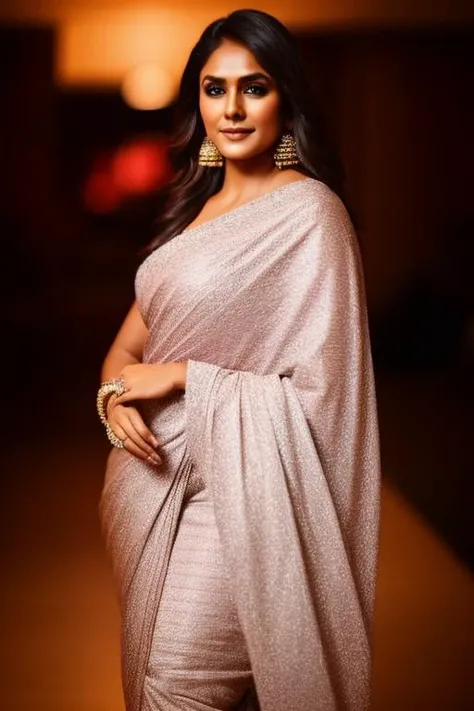 high quality, photo of a 30-year-old woman, wearing  saree , cinematick lighting ,stuning pose,  under cunstruction floor background, hasselblad h6d camera, lens 85 mm ,detailed face, posing for model shoot,  mrunalt <lora:mrunalt:1>