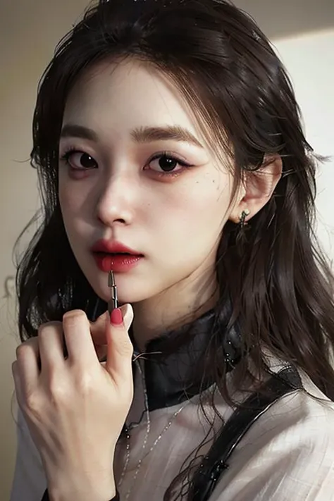 ((masterpiece)),((bestquality)),8k,high detailed,ultra-detailed,photography,award winning,documentary,Original Photo,extreme detail description,Realisticity,1girl,<lora:MartinaV2:0.8>,(((solo))),slim,thin,adult,beautiful face,real skin texture,well-proportioned hands,thin,lipstick,make up,eyeliner,eyelashes,nail polish,earrings,Looking At Hands,looking at phone,[Energy-efficient lighting|Naturalistic lighting|front lighting|Three-point lighting],Naughty Face,