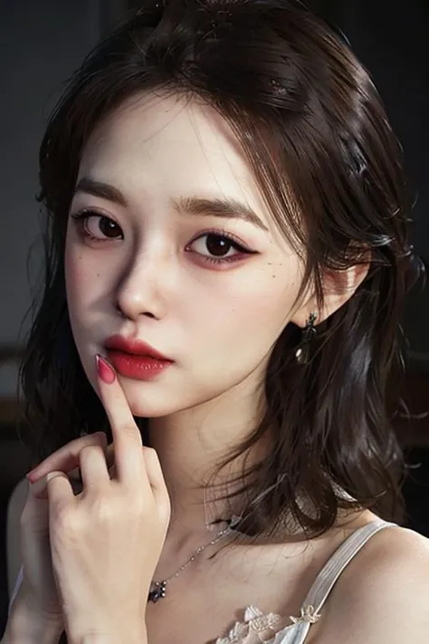 ((masterpiece)),((bestquality)),8k,high detailed,ultra-detailed,photography,award winning,documentary,Original Photo,extreme detail description,Realisticity,1girl,<lora:MartinaV2:0.8>,(((solo))),slim,thin,adult,beautiful face,real skin texture,well-proportioned hands,thin,lipstick,make up,eyeliner,eyelashes,nail polish,earrings,Head Down,close to viewer,[Courtroom lighting|Zoom lighting|neon light|Snoot lighting],Happy Valentine,