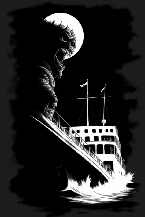 <lora:SKETCHY_JBX:1> SKETCHY_JBX a scary horror monster creeping along a ship