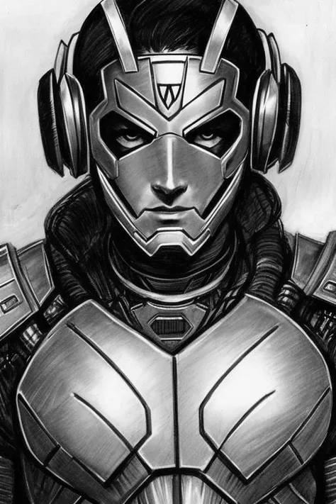 <lora:SKETCHY_JBX:0.5> SKETCHY_JBX a super hero in cybernetic armour, portrait, looking at the camera