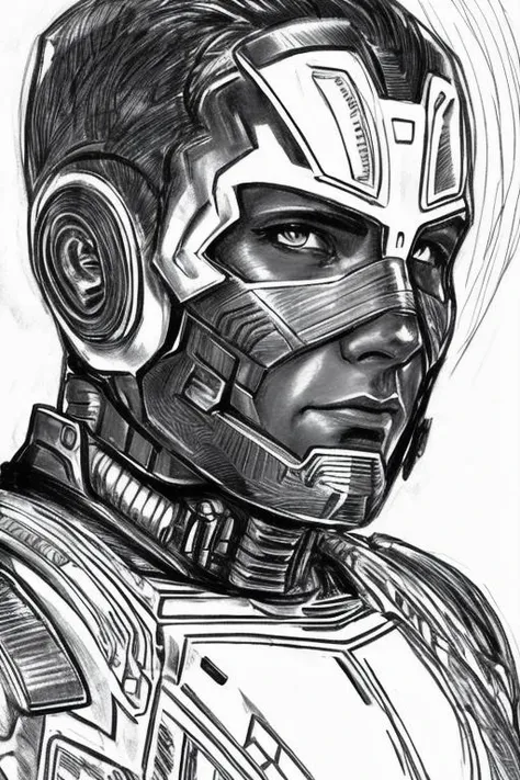 <lora:SKETCHY_JBX:0.5> SKETCHY_JBX a super hero in cybernetic armour, portrait, looking at the camera