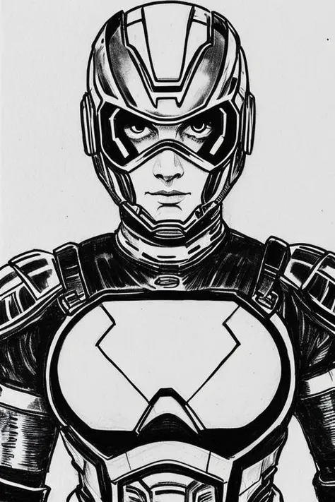 <lora:SKETCHY_JBX:0.5> SKETCHY_JBX a super hero in cybernetic armour, portrait, looking at the camera