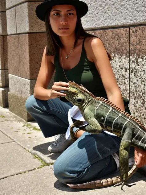 Olympus E-410, a woman holding a iguana