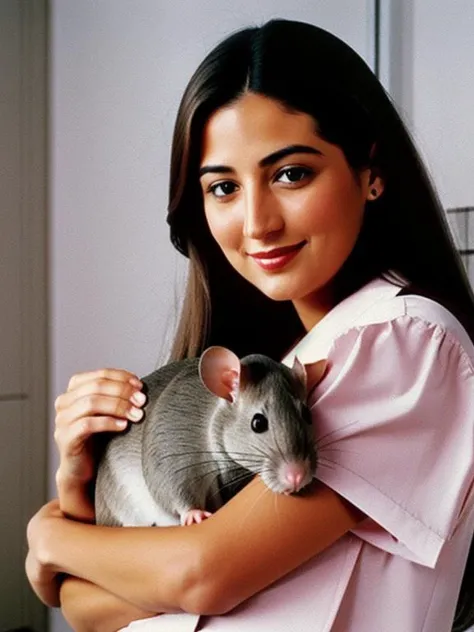 Sanyo C1, a woman holding a rat
