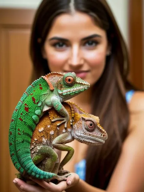 Olympus C40Z, a woman holding a chameleon